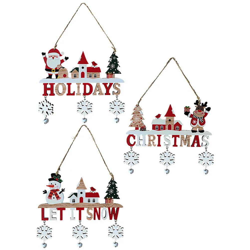

3Pcs Xmas Tree Wooden Ornament Set Festive Hanging Decor for Christmas Party Background Photo Prop Use Xmas Party Ornament