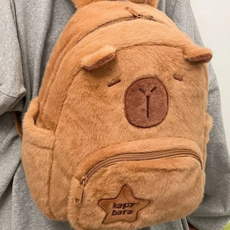 Plush Capybara Bag Casual Versatile Plush School Bag Large Capacity Backpack School Bag Cute Baby Backpack