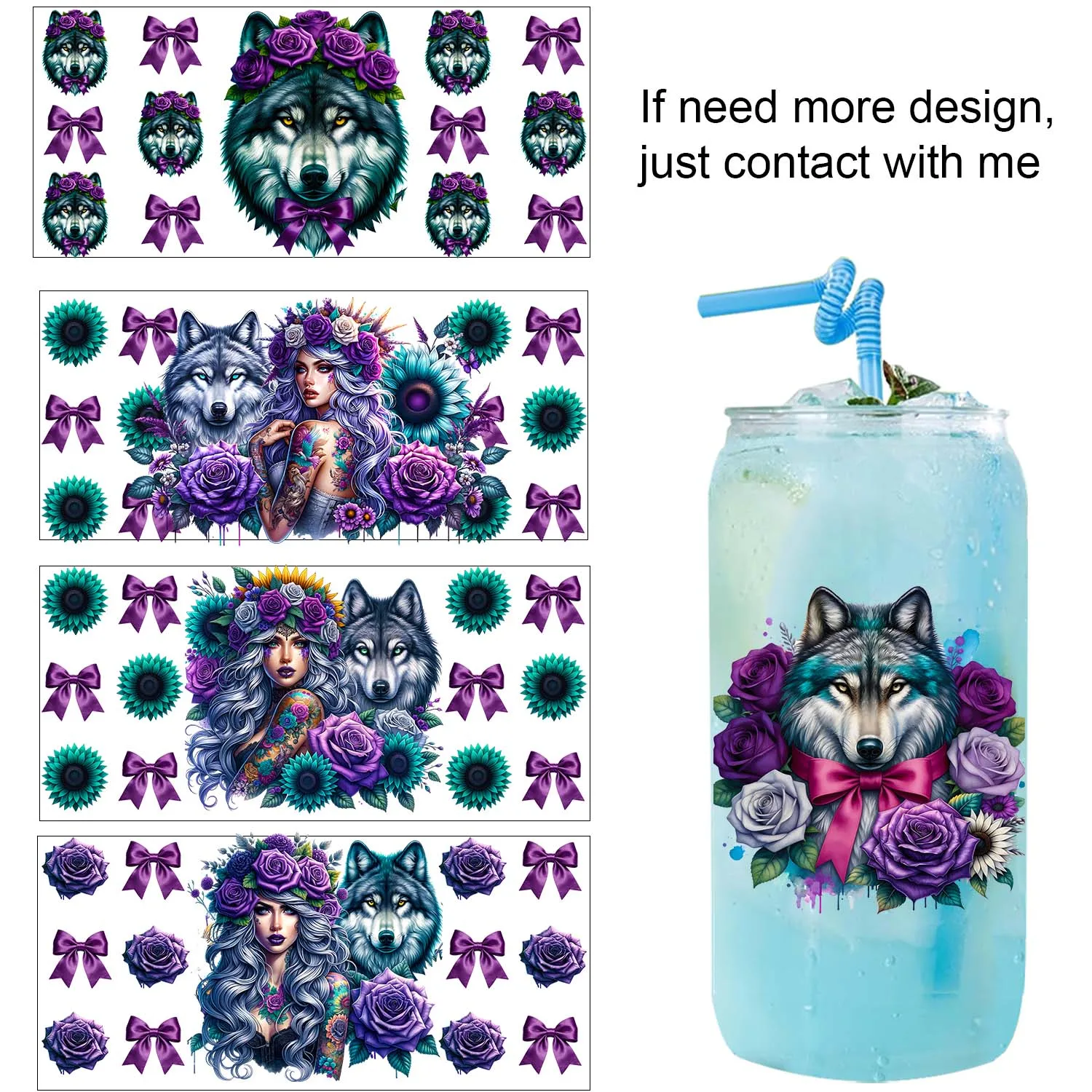 Wolf Girl Rub On 16oz UV DTF Sticker waterproof Party DIY Decals 3D transfers uvdtf tumbler seal stickers 16oz uv dtf cup wraps