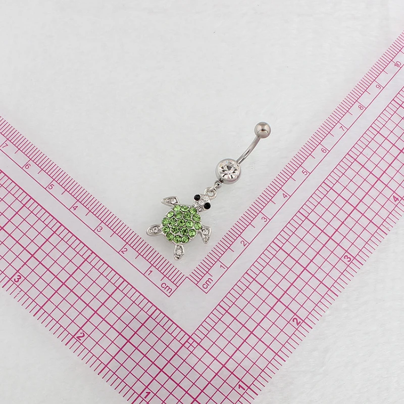 

For Women Sexy Body Piercing Jewelry Non-Allergic Human Body Piercing Belly Button Ring Stainless Steel Green Turtle Belly Ring