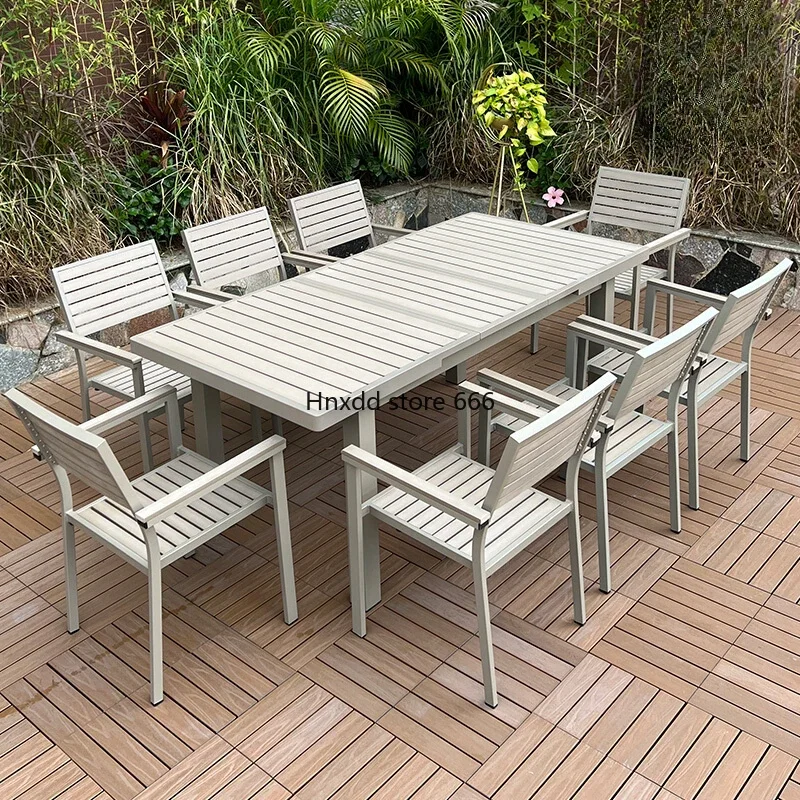 Outdoor stretch plastic wood tables and chairs simple leisure telescopic waterproof