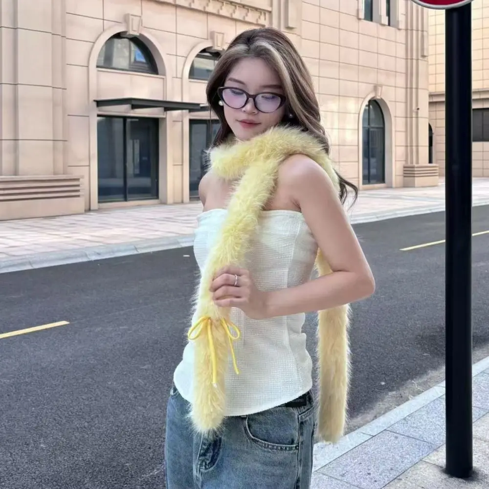 

Fashion Solid Color Y2k Bow Scarf Harajuku Fluffy Bowknot Fur Scarf Sweet Luxury Women Scarf Girls