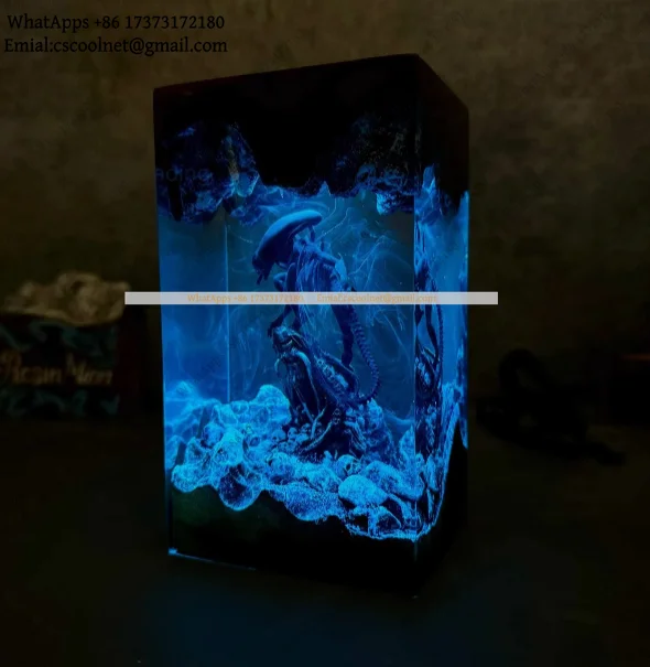 JS02 Alien Epoxy Night Light Space Monster Planet Table Lamp Movie Sci-Fi Room Decor Gift for Film Fans