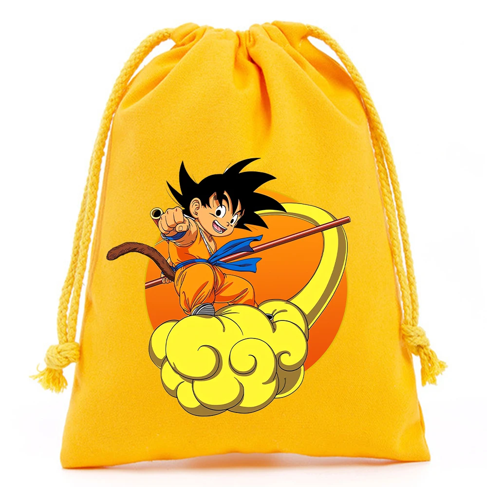 Dragons Ball Canvas Drawstring Bag Son Goku Cartoon Cute Anime Drawstring Handbag Travel Outdoor Storage Bag Child Birthday Gift