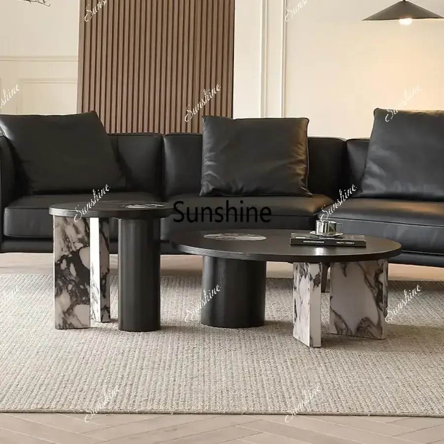F Calacatta Marble Coffee Table, Italian Minimalist Luxury Round Design, Heat&Scratch Resistant, Master Artistry, Customize
