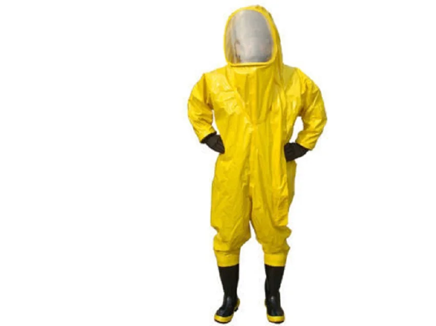 Heavy Type Fully Enclosed Chemical Protective Suit Yellow with Respirator Bag