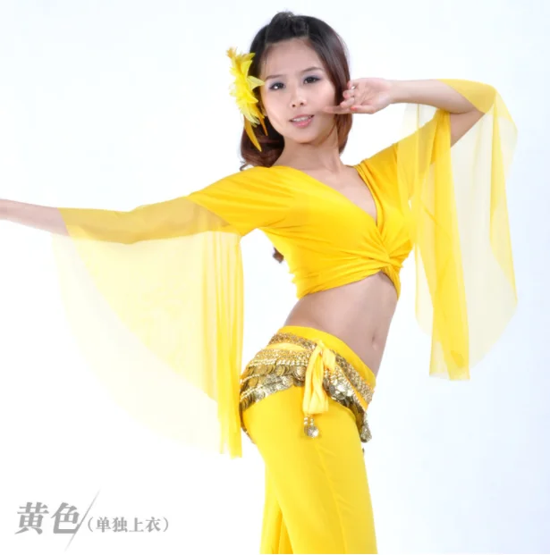 Nữ Múa Bụng Quần Áo Phối Bướm Ren Tay Dài Khăn Choàng Là Quần Áo Dance Hàng Đầu Trang Phục Áo