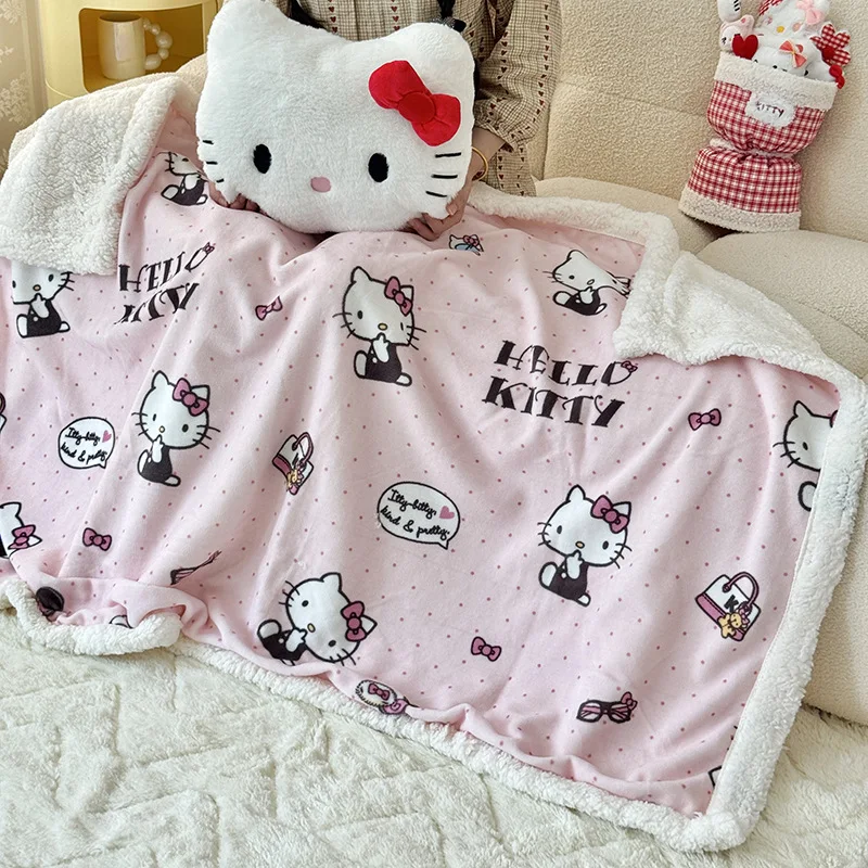 

Новое оригинальное одеяло Sanrio серии Kawaii Hello Kitty My Melody, многофункциональное, с невидимой молнией, толстое, с мультяшным рисунком, теплое, из овечьего вельвета