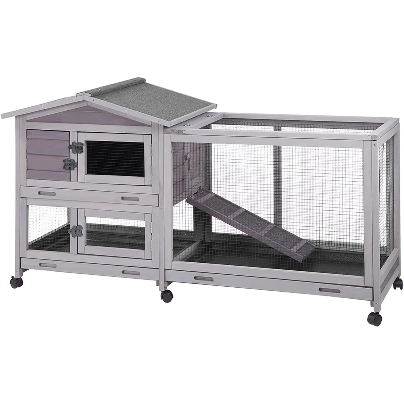 US Rabbit Hutch Outdoor Indoor Rabbit Cage Chikcen Coop with Casters Guinea Pig Cage with 3 Deep No Leakage Pull Out Tray