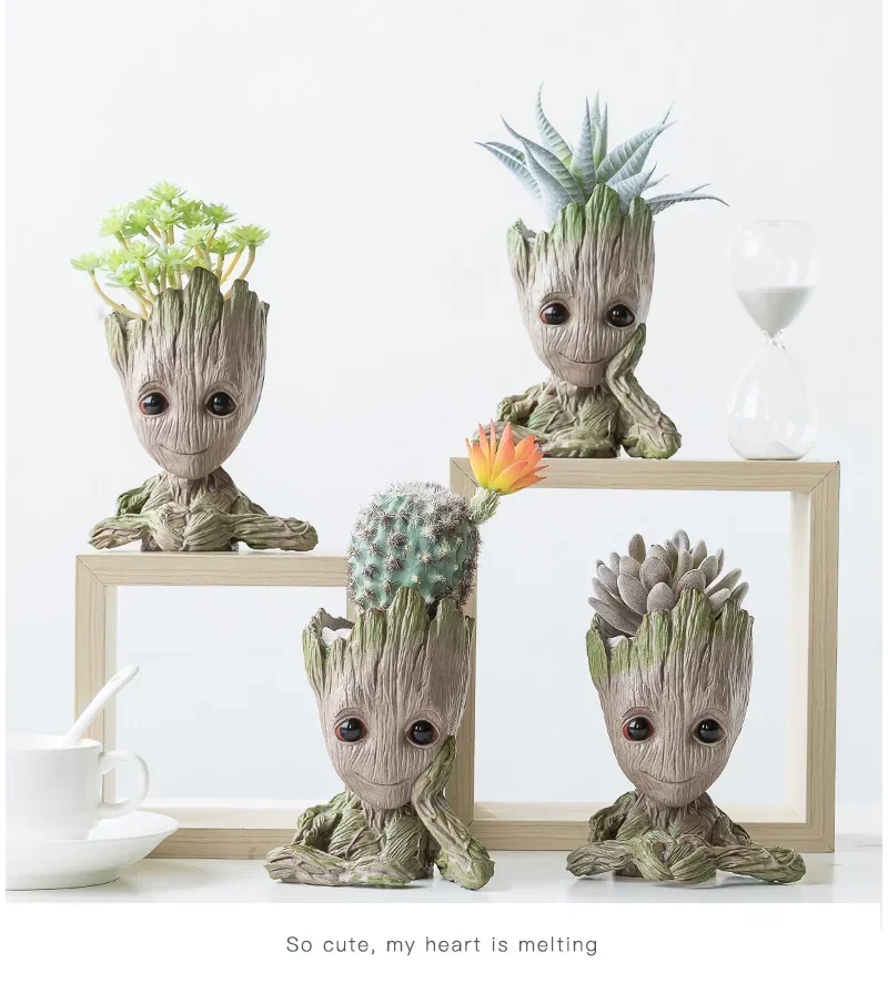 Disney Anime Marvel Avengers Groot Toys Pen Holder Flower Pot Mini Sitting Groot Action Figure Model Toys Birthday Kids Gifts