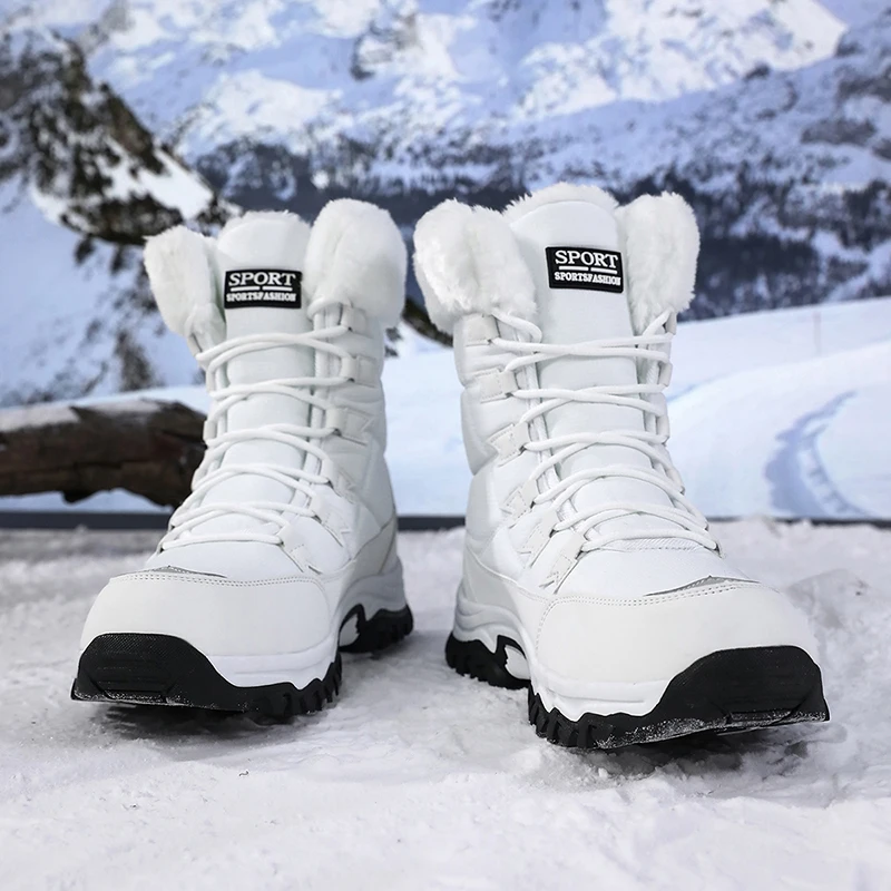 Winter-Barfußstiefel für Damen, Winter-Schneestiefel für Damen, Plüsch-Warme Knöchelschuhe, Rutschfeste Outdoor-Wasserdichte Wanderschuhe in Übergrößen – Detail 11