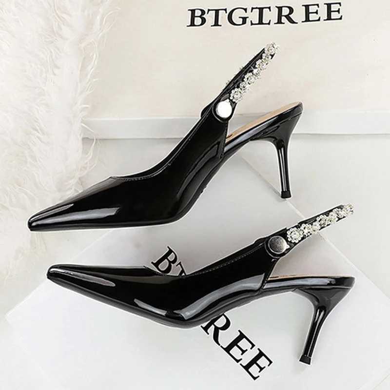 

BIGTREE Spring Fashion Chain Women Pumps Pointed Toe Stiletto Heels Hollowed Wedding Party Shoes Zapatos De Mujer