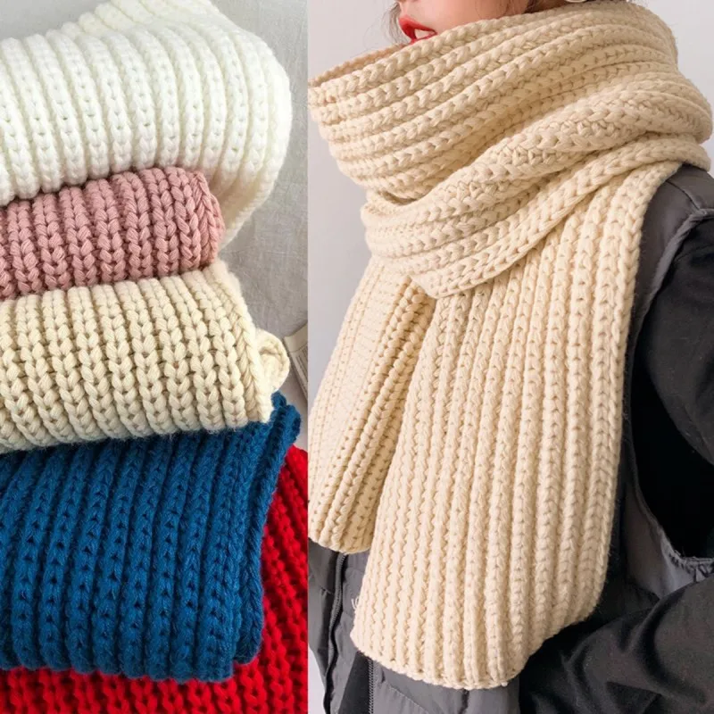 

Winter Women Solid Color Knitted Scarves New Soft Warm Lady Girls Wraps Thick Long Scarf Female Shawl Men Scarf E2413