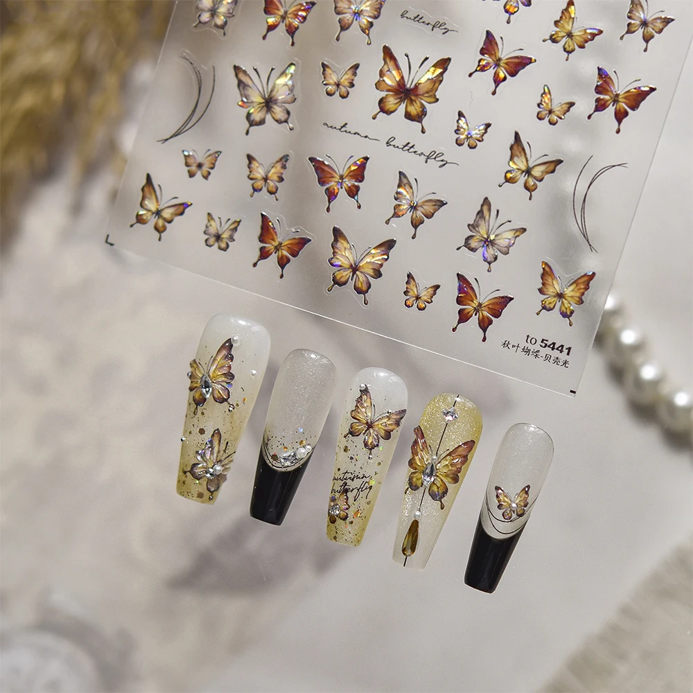 ثلاثية الأبعاد أنيقة الرجعية فراشة مسمار ملصقات التألق فراشة الأحمر الأزرق البني الجناح ذاتية اللصق الشارات DIY بها بنفسك مانيكير الزينة #3
