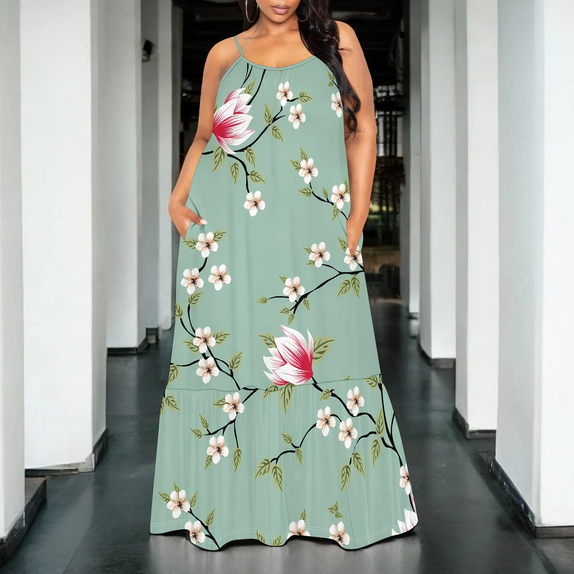 

Nupusa Floral Print Dress for Women Standard Size Summer Casual Spaghetti Strap Maxi Dress