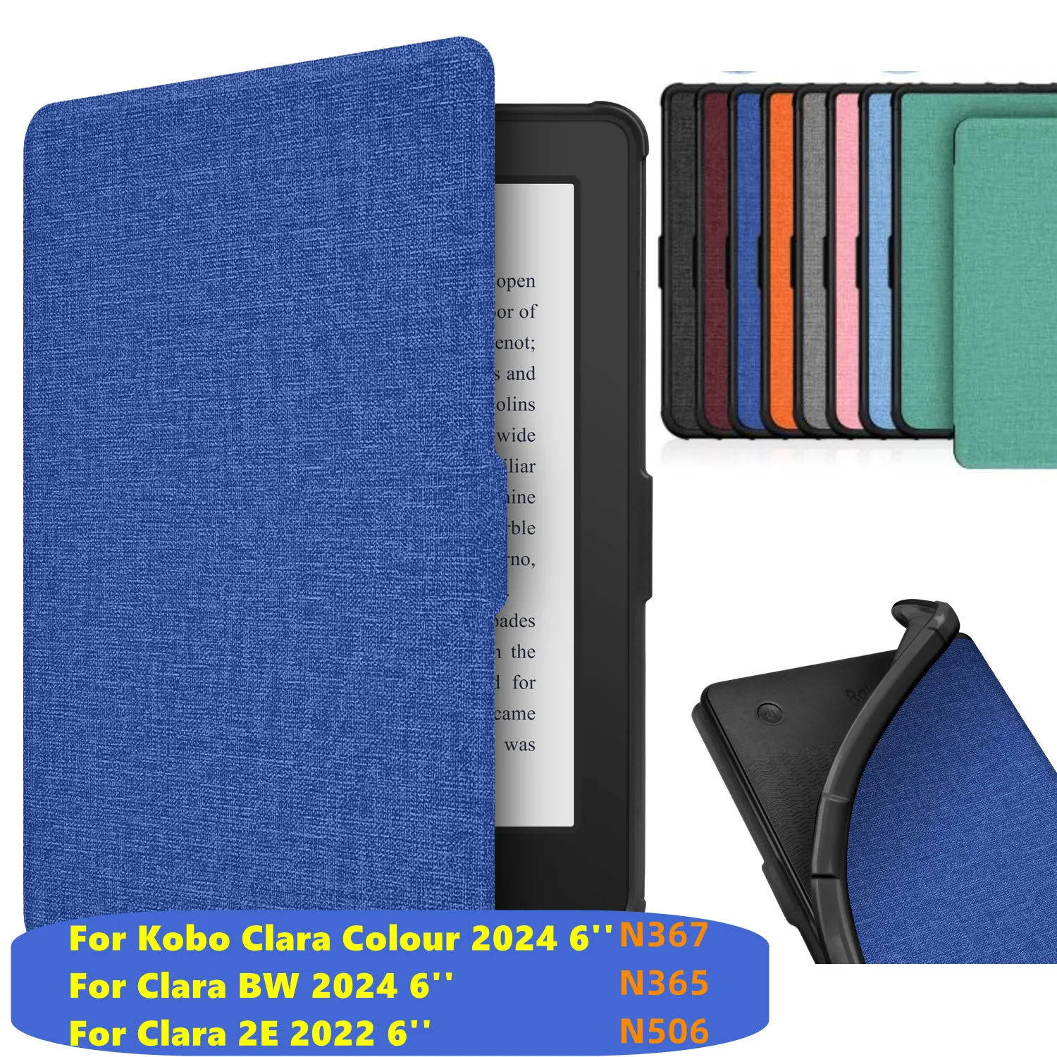 Slim Case for Kobo Clara Colour BW 2024 Clara 2E with Hand Strap 6 Inch Sleep Wake Ebook Cover N367 N365 N506 Capa Funda Case