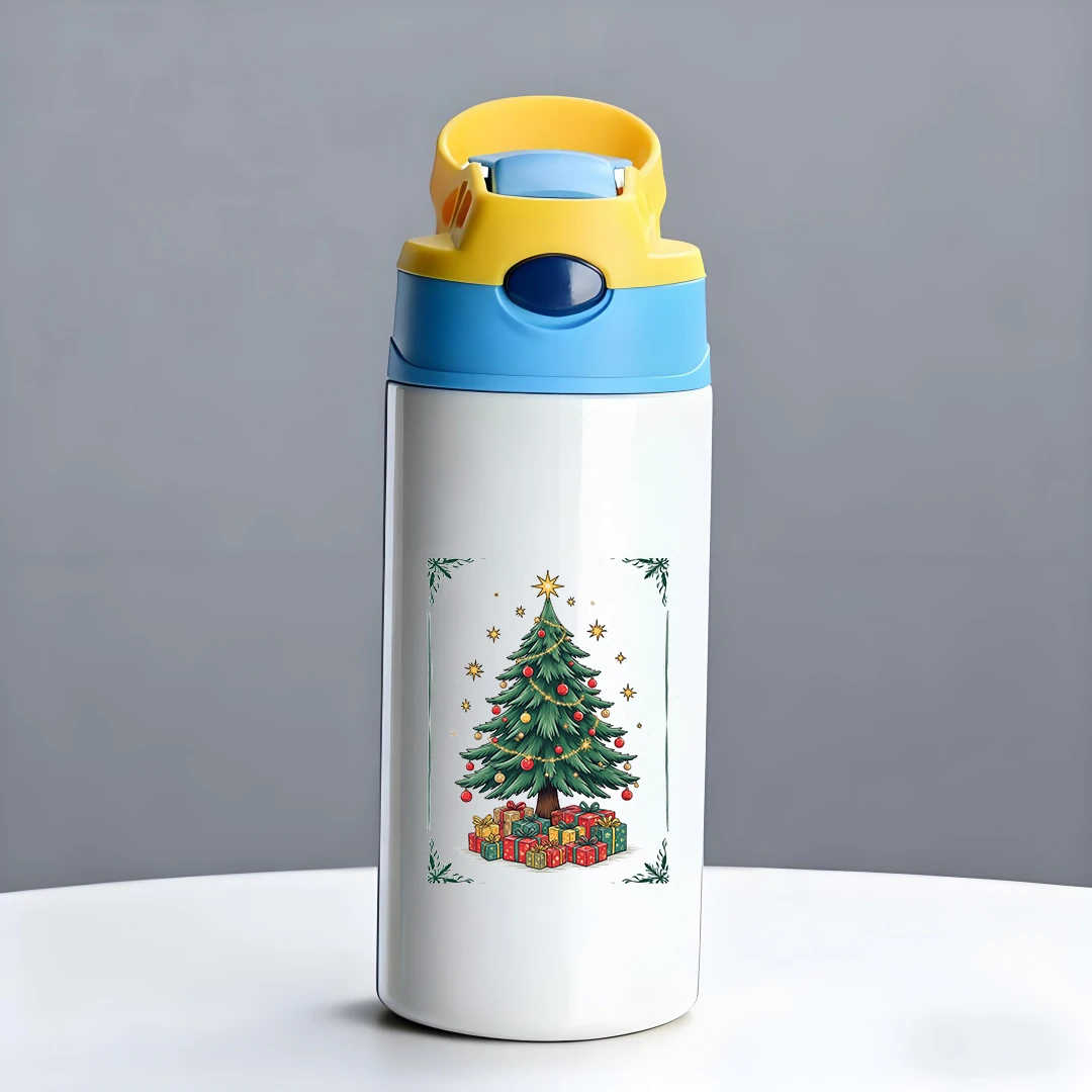 Tasse thermique en acier inoxydable 304, tasse en paille pour enfants, motif d'arbre de noël, édition personnalisée, cadeau de vacances, bouteille d'eau pour enfants
