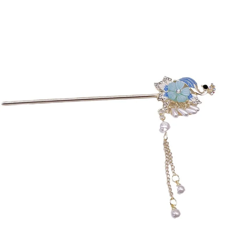 دبابيس شعر على شكل شرابة لؤلؤ الطاووس على الطراز الصيني، دبابيس شعر أوبدو راقية، إكسسوارات هانفو الجديدة على الطراز الصيني #5