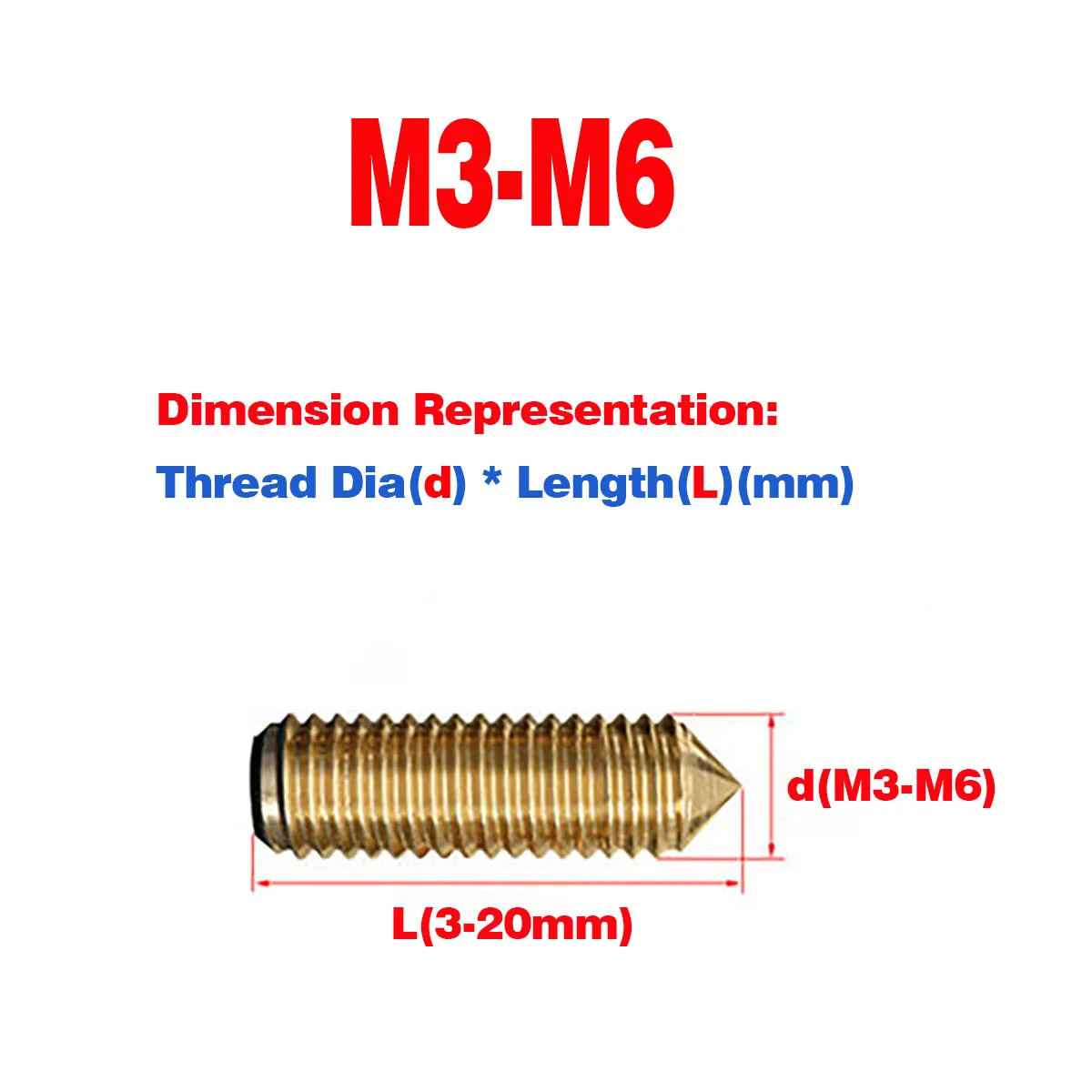 

M3,M4,M5,M6 Brass Cone Point Grub Screws Hexagon Socket Set Screw