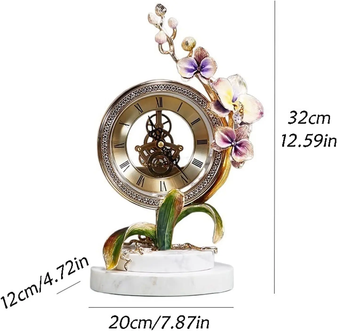 Mantle Clock Beautiful Enamel Color Metal Clock Retro Home Desk Decoration Clock Ornaments Marble Base Desk Clock Vintage Mantel