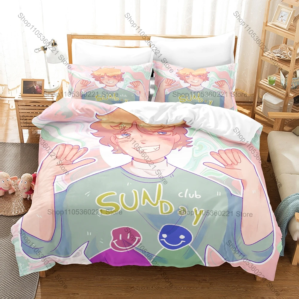 

3D Printed Tommyinnit Sunday Club Cartoon Character Bedding 3Pcs 1 Quilt Cover & 2 Pillowcases All Season Gaming Fan Home Decor