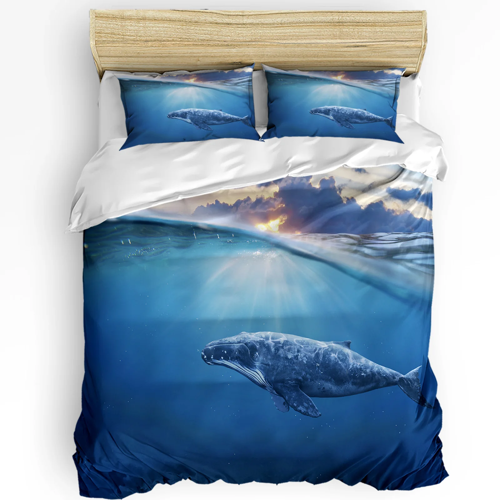 Whale Blue Natural Animal Fish Marine Duvet Cover 3pcs Bedding Set Home Textile Quilt Cover Pillowcases Bedding Set No Sheet