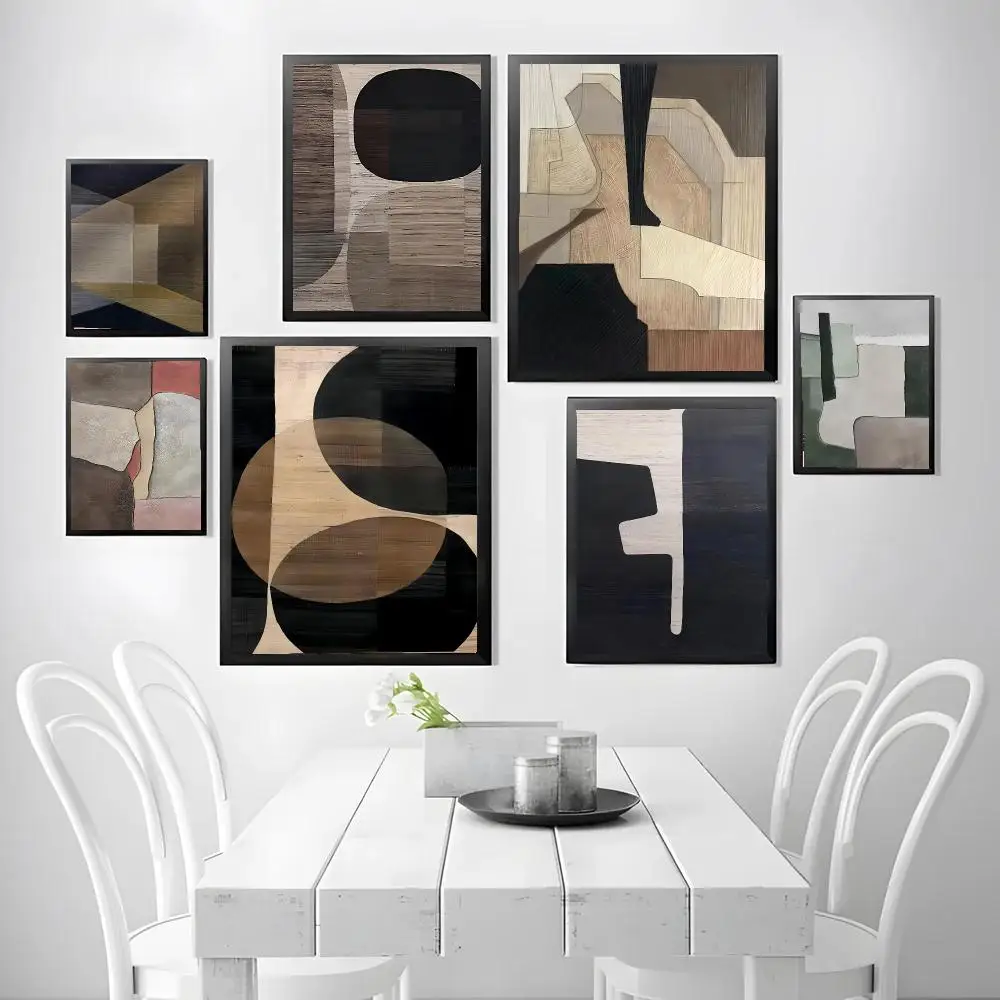 Nordic Abstract Retro Black Geometry Poster Stickers, suitable for game rooms, bedrooms, corridors, home wall art decor, gifts