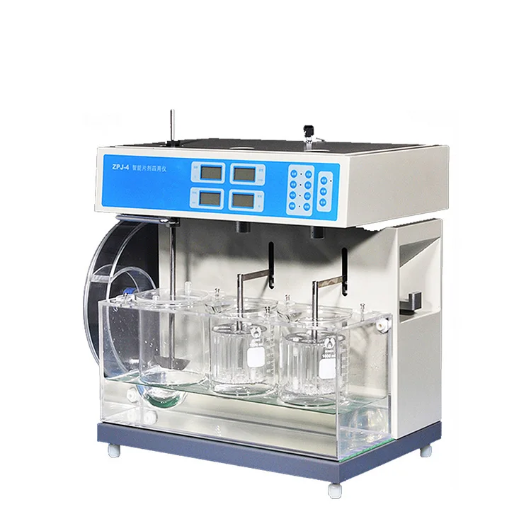 Intelligent four function tester for hardness brittleness, disintegration time limit, and dissolution rate