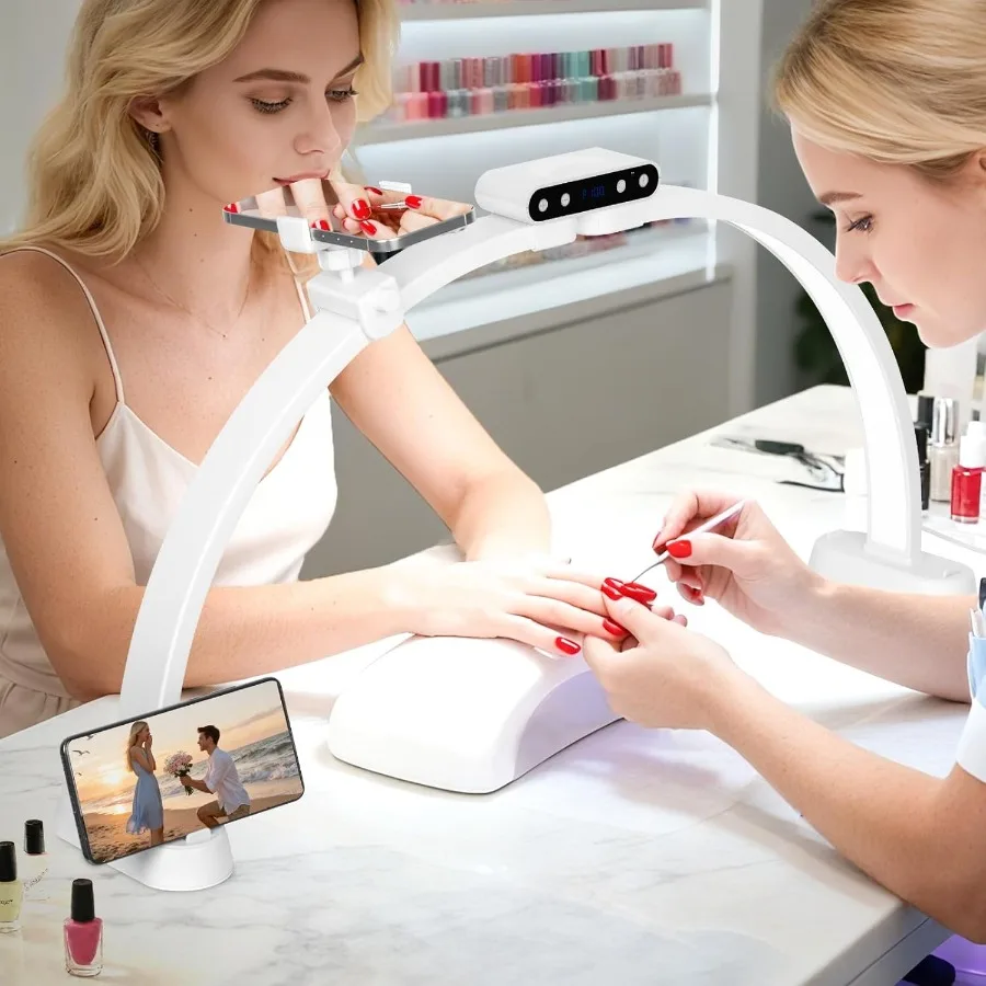 

KIRKAS Foldable Half Moon Light with Display Screen Nail Lamp for Desk with Phone Holder 29in Esthetician Light 3 Color Mode 30