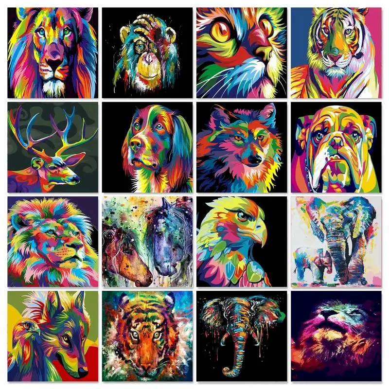 

GATYZTORY DIY Painting By Numbers Colorful Animals Oil Painting HandPainted Numbers Painting Home Decor Gift Canvas Drawing