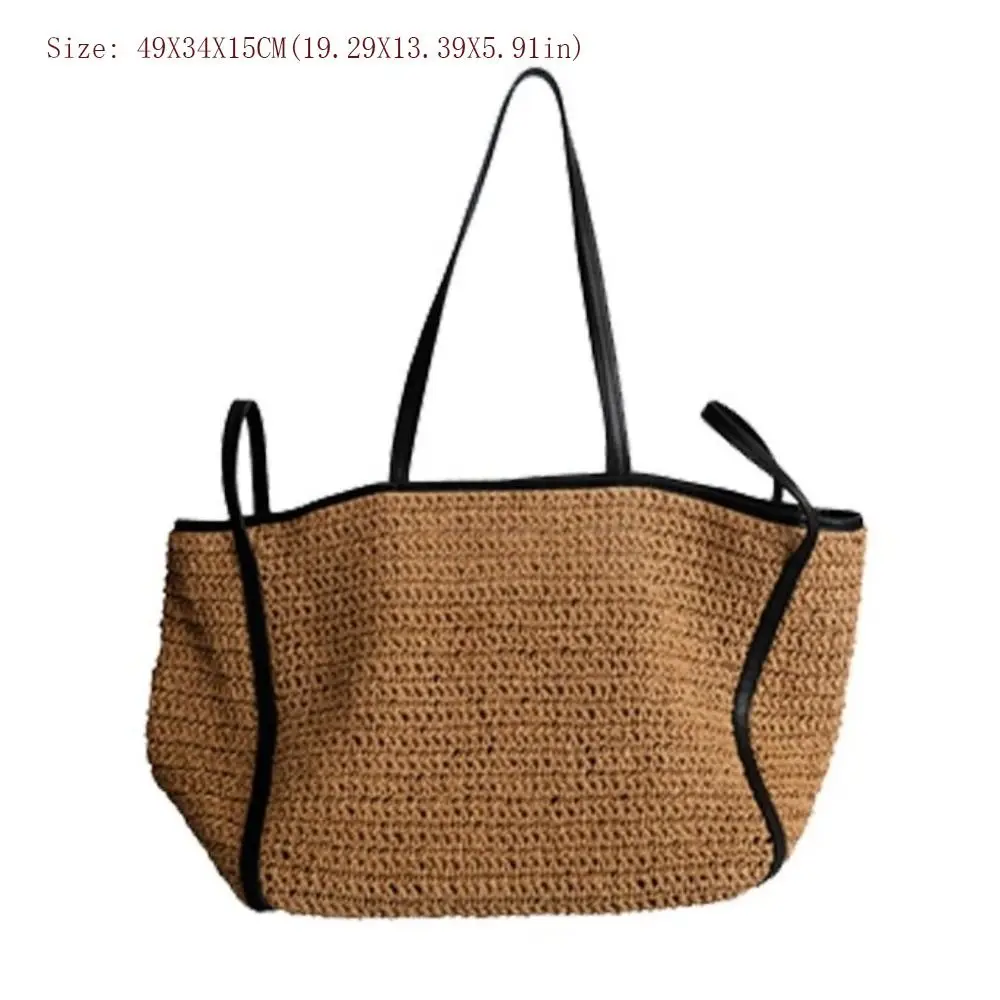 Vintage Straw Baskets Bag Handmade Woven Straw Beach Bag Large Capacity ​​Korean Style Tote Bag​​ Beach & Summer Outings​​
