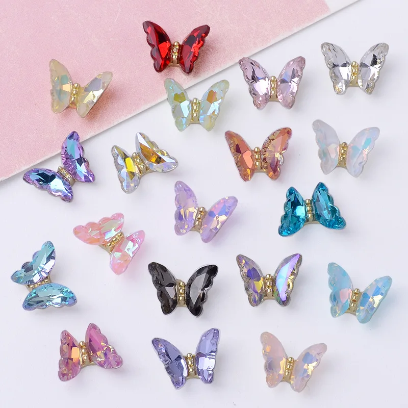 10PCS Explosive butterfly manicure accessories DIY materials three-dimensional simple butterfly manicure drill buckle alloy jewe