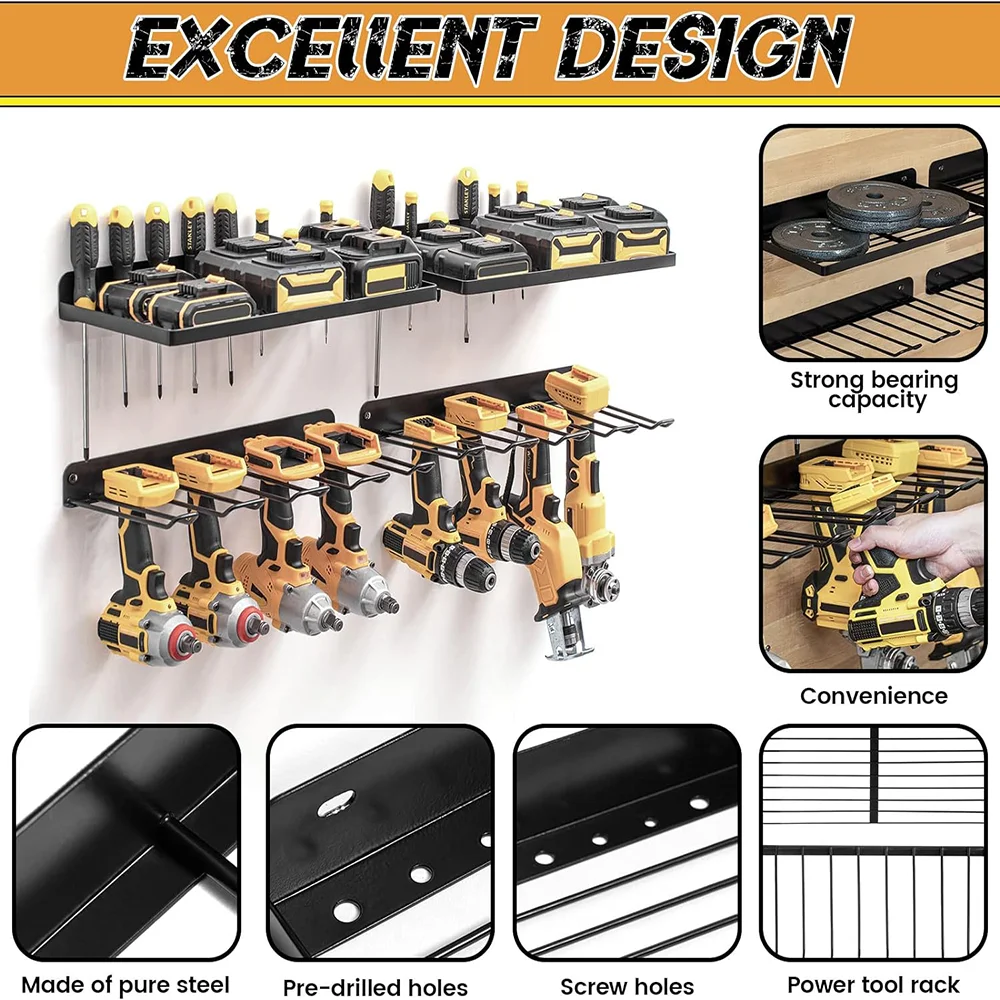 2-Pack Power Tool Wall Mount Holder Heavy Duty Pegboard Wall Storage Tool Set Drill Screwdriver Storage Rack for Workshop/Garage