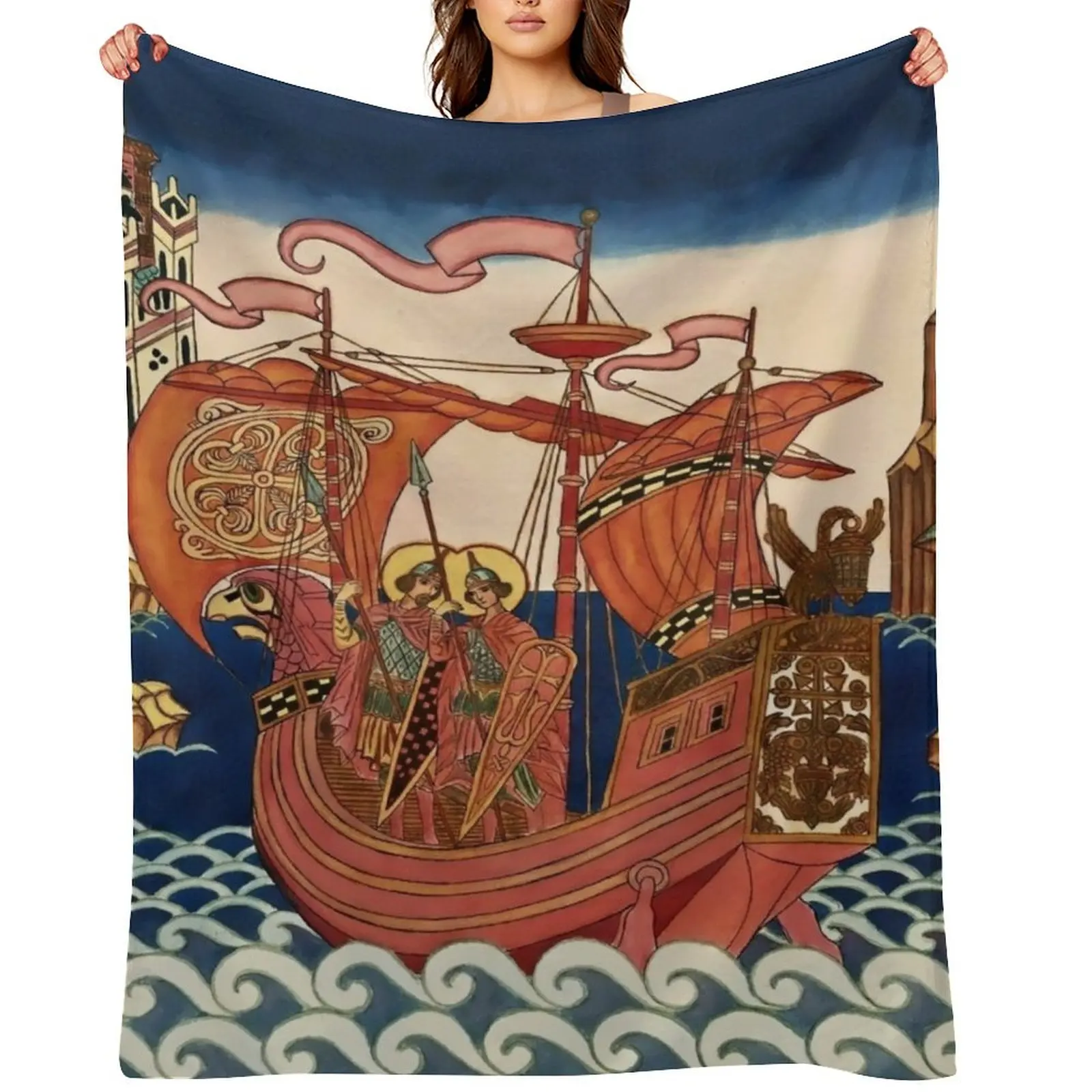 

Saints on the Ship by Ivan Bilibin Throw Blanket Baby Large Blankets For Bed Tourist Blankets