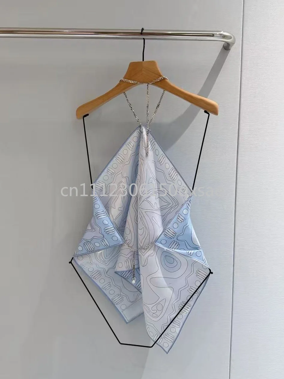 Fashion Design Women's Sexy Light Blue Tops with Designer Signature Letter Logo Luxury Brand Lady Sexy Sleeveless Halter Tanks