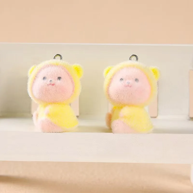 10pcs 3D Kawaii Mini Flocking little bear Charms Resin Cartoon Animal Pendant For Bag Keychain Earring DIY Crafts Jewelry Make
