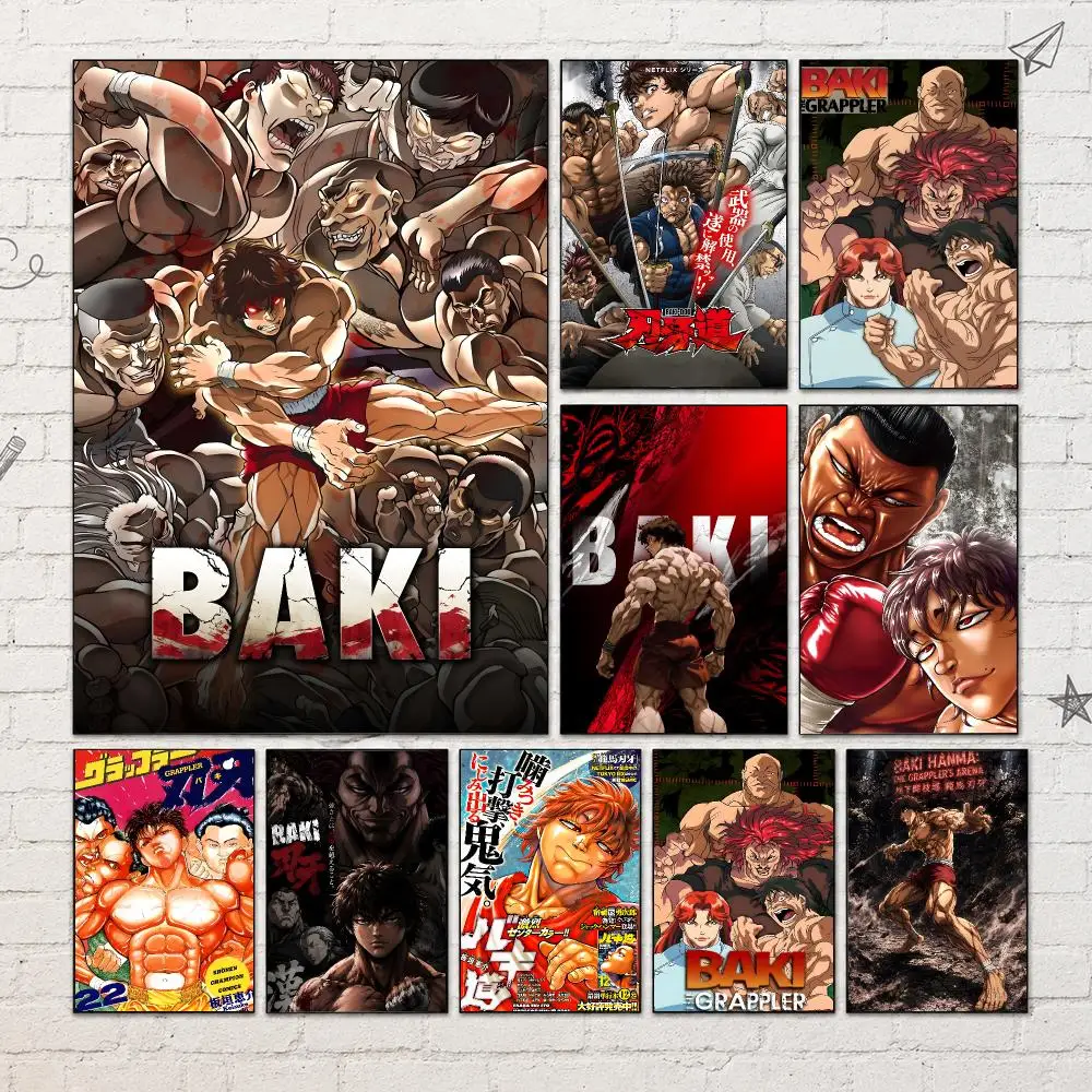 Anime B-Baki The Grappler Poster PP Self-Adhesive Waterproof Wall Decor for Bedroom,Living Room,Dorm,Bar Aesthetic Decor Gift