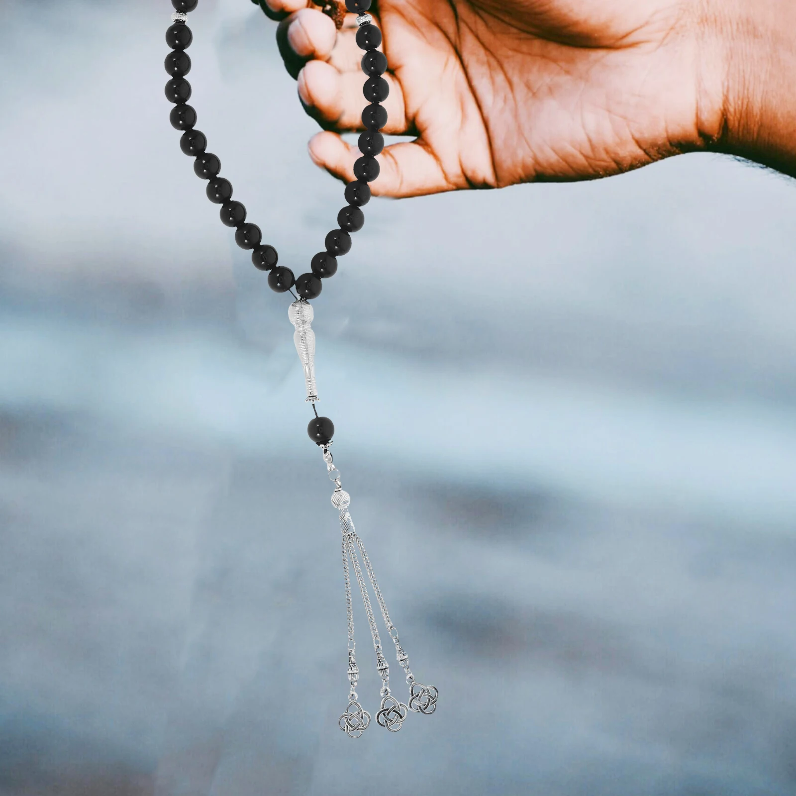 

Prayer Beads Muslim Ornament Agate Beads Chain Natural Stone Accessories Black Color Long Lasting Durable Wedding Favor