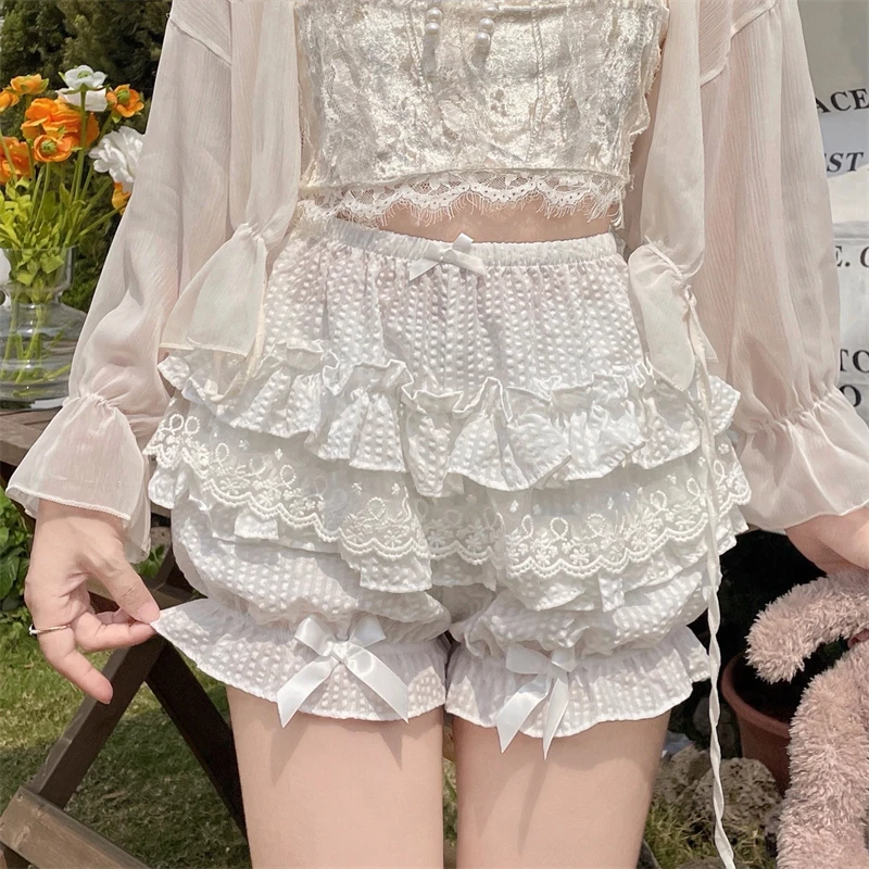 E-girl Lolita Lace Shorts Women Fairycore Aesthetic Cute Sweet Bow Pettipants Pants Y2K Emo Kawaii Pumpkin Bloomers Outfits