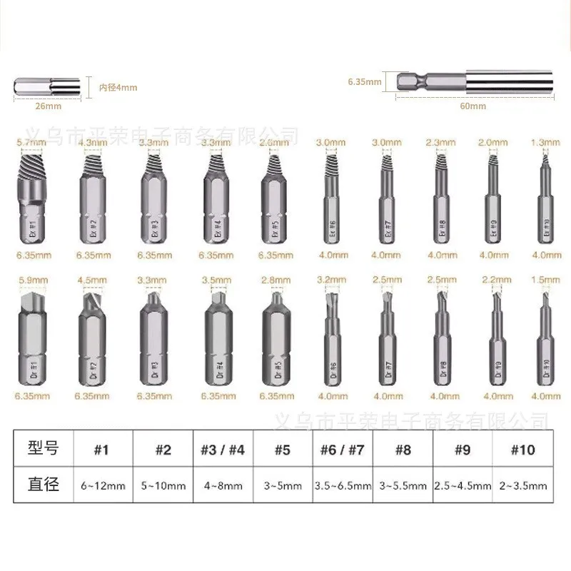크로스 보더 절단 나사 추출기, 역방향 톱니 및 역방향 와이어, 고속 강철 도구 세트, 깨진 나사 추출기, 22 개