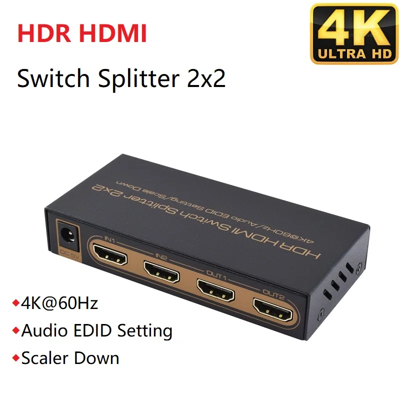 

4K60Hz HDMI-compatible Switch Splitter V2.0 2x2 Matrix Selector HDCP2.2 18Gbps Scaler Down Audio Edid Set HDR Dolby Vision Atmos