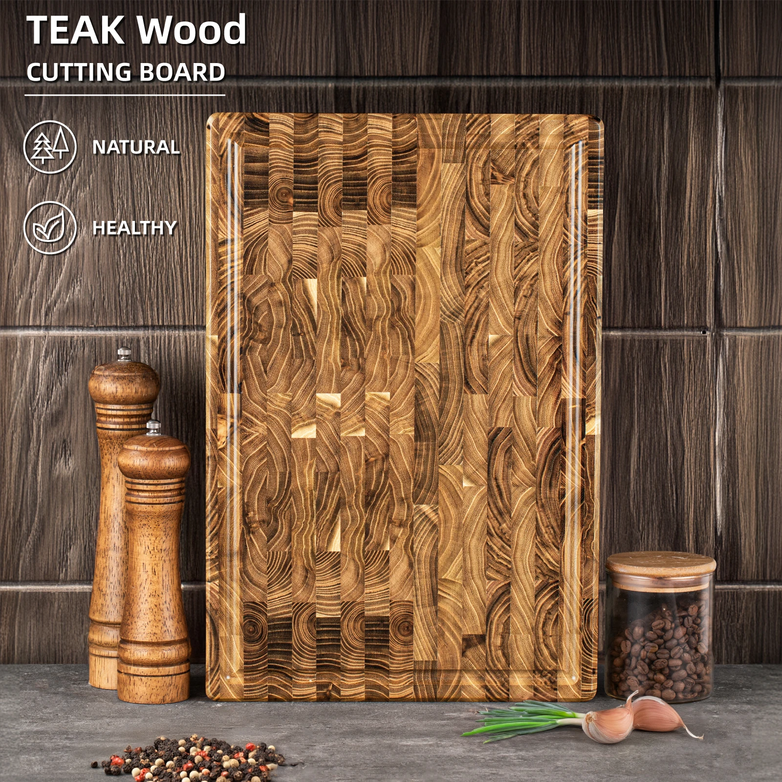 

Teak Wood End Grain Cutting Boards for Kitchen, Large Wood Chopping Board with Hidden Handles, Wooden Charcuterie Board for Meat