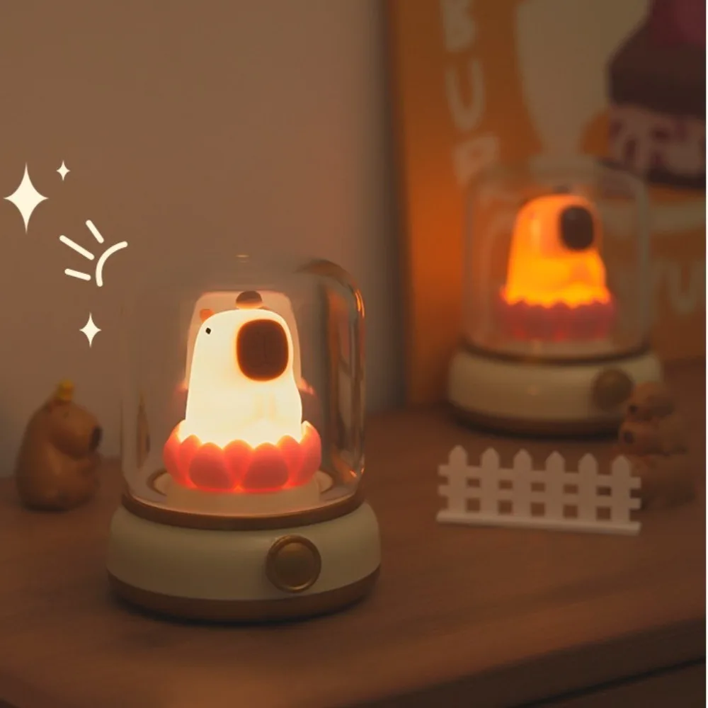 USB Rechargeable Capybara Night Light Eye Protection Timing Dimming Guinea Pig Night Light 3D LED Capybara Lotus Lamp Bedside