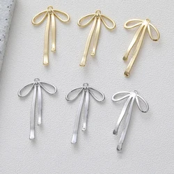 4PCS 14K Gold Plated Cute Long Bow Pendant Earrings Brass DIY Making Supplies Jewelry accessories