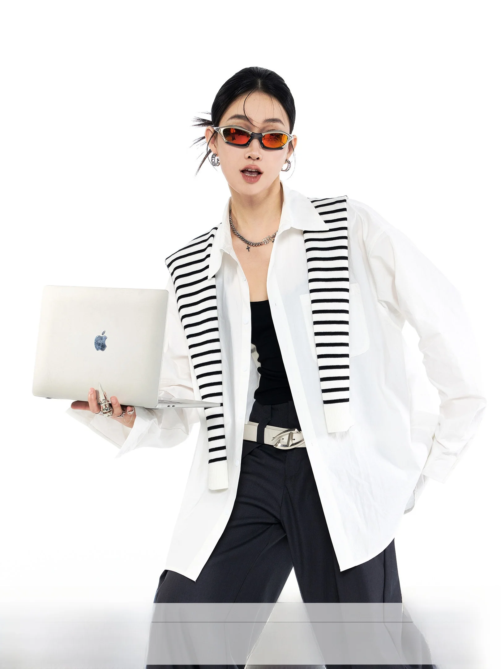 

Белая женская свободная повседневная блузка с длинным рукавом в винтажном стиле, новинка весенней коллекции ICH MODE, дышащая, из смесового полиэстера и хлопка