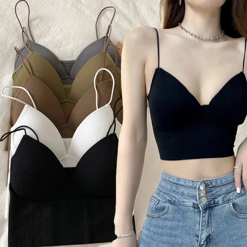 Women Seamless Sports Crop Top Sexy Bra Female Tube Tops Deep V Sexy Women's Underwear Bralette Sleeveless Camis Bandeau Top