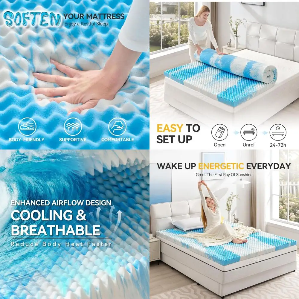 

3 Inch Queen Size Egg Crate Memory Foam Mattress Topper for Back Pain Relief and Soft Support