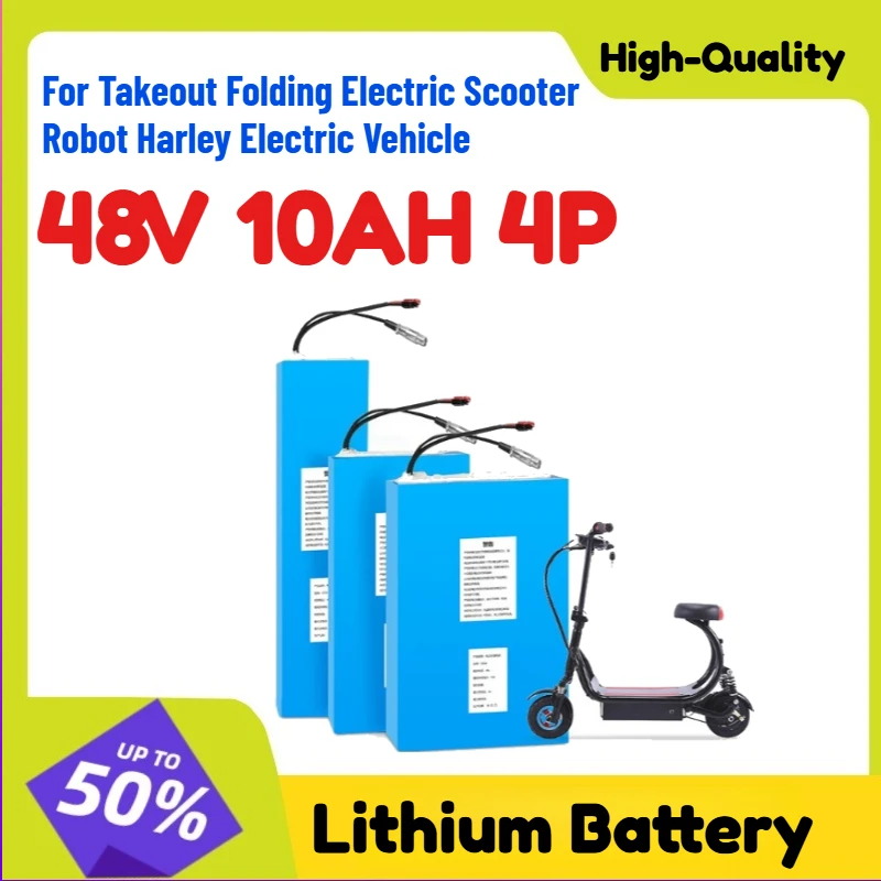 

48V 10AH 4P Lithium Battery for Takeout Folding Electric Scooter Robot Harley Electric Vehicle High-Quality Rechargeable Battery