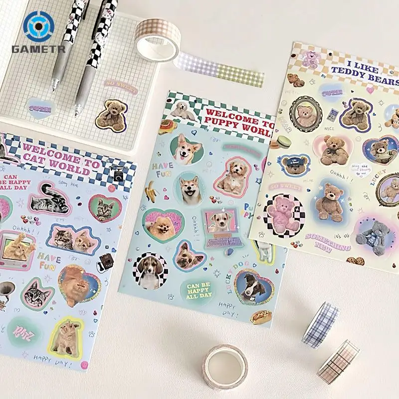 Retro American Style Animals Sticker Cute Cat Bear Diary Scrapbooking DIY Decoration Aesthetic Laptop Stationery Stickers