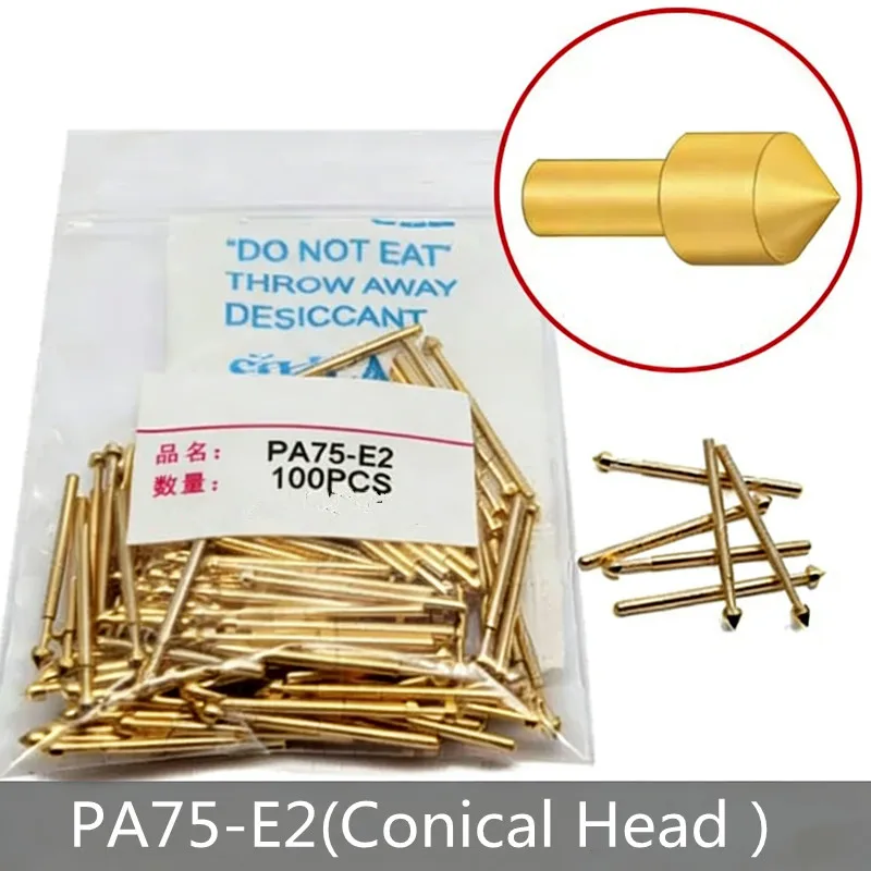 

100PCS/pack Gold-plated PA75-E2 Conical Head Spring Test Probe Outer Diameter 1.02mm Length 16.5mm PCB Pogo Pin